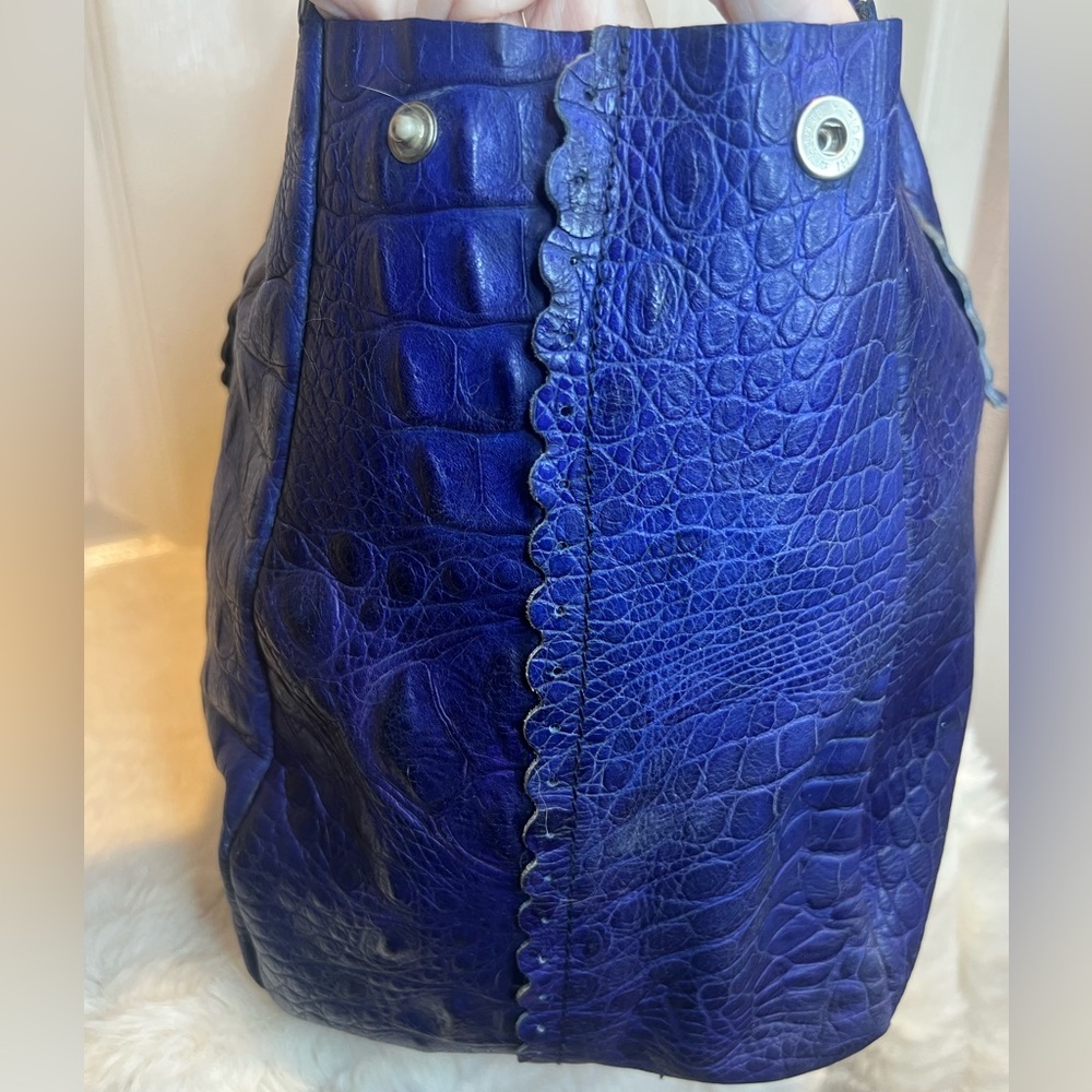 FURLA LEATHER (CANDY BAG) CROCODILE EMBOSSED SATCHEL TOTE PURPLE/BLUE - Picture 7 of 15